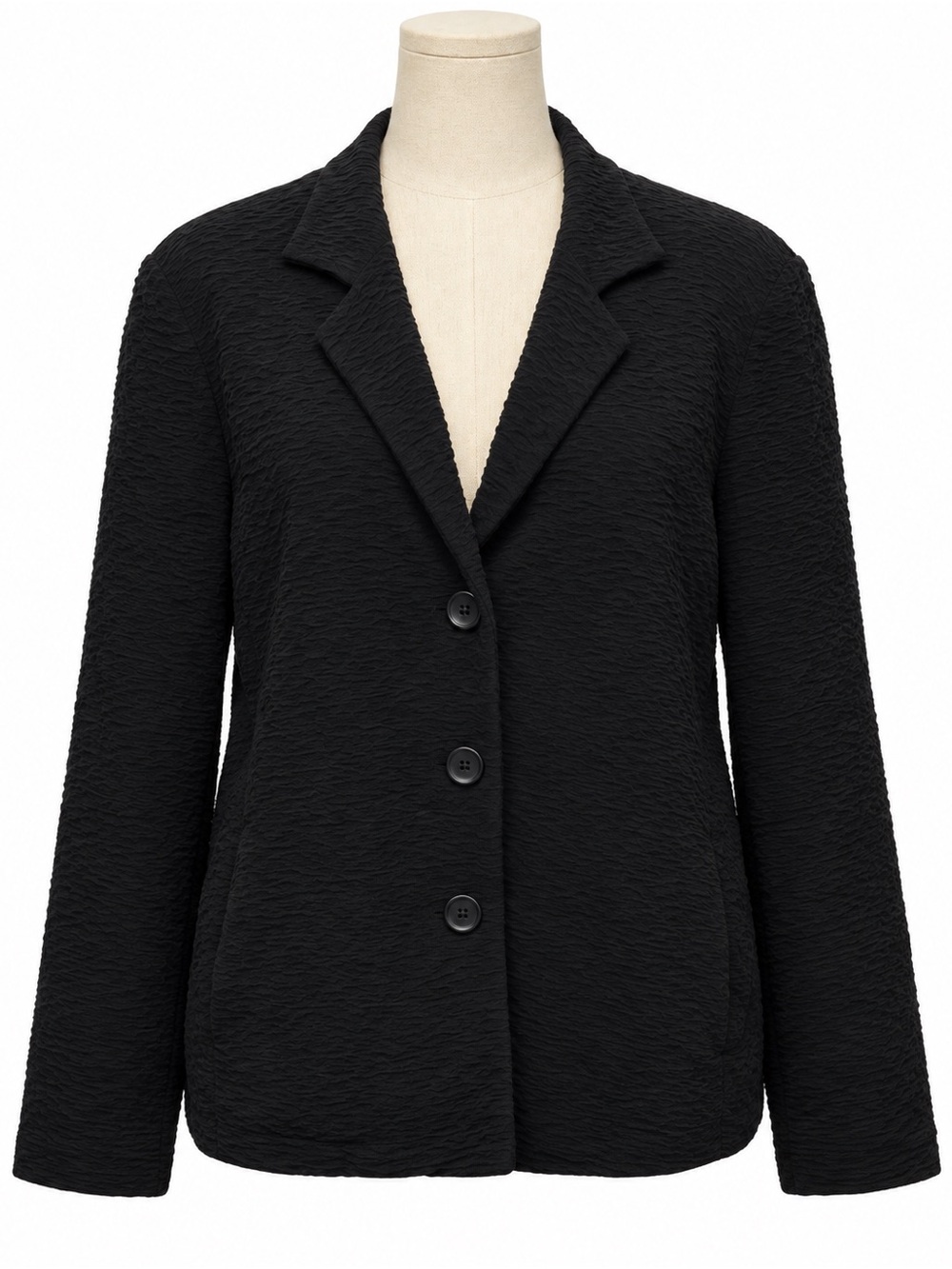 Eileen Fisher Black Textured Crinkle 3-Button Blazer Jacket Size L